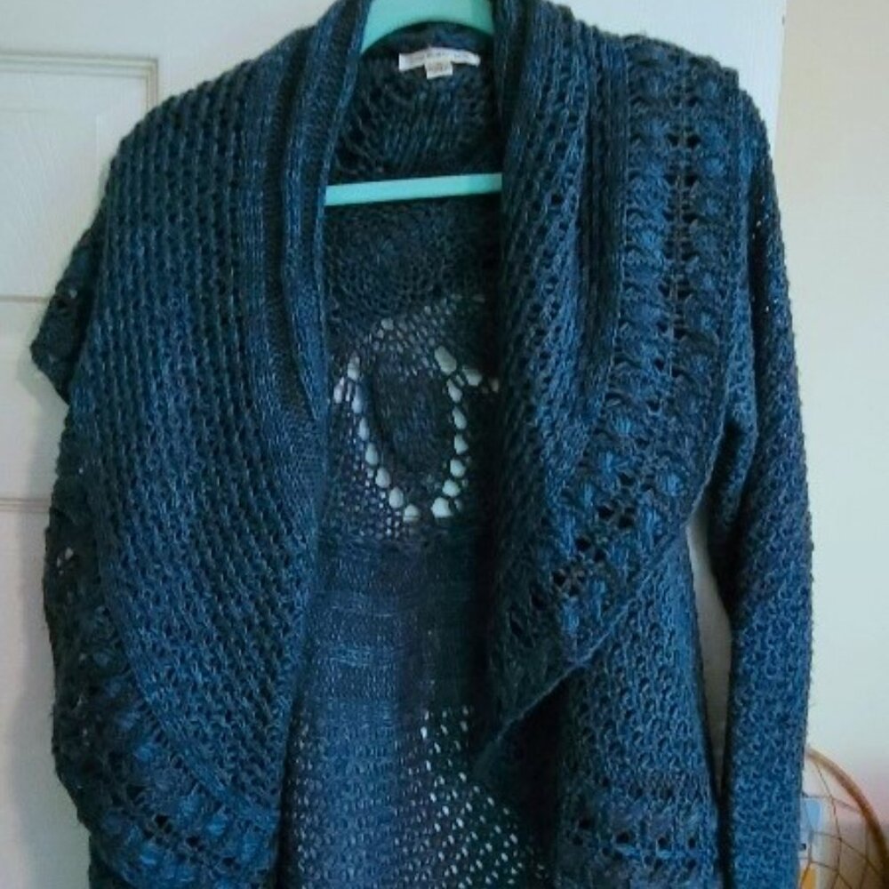 Crochet Teal Blue Open Cardigan Jacket
